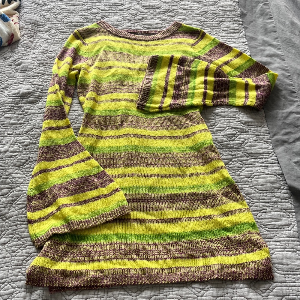 Striped Knit Dress with Bell Sleeves